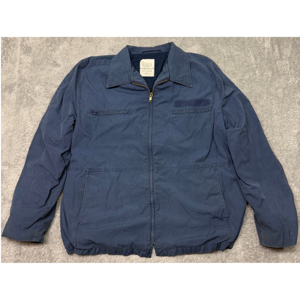 Vintage US Navy Deck Jacket Mens L Blue Utility Military Issue Lined 90s